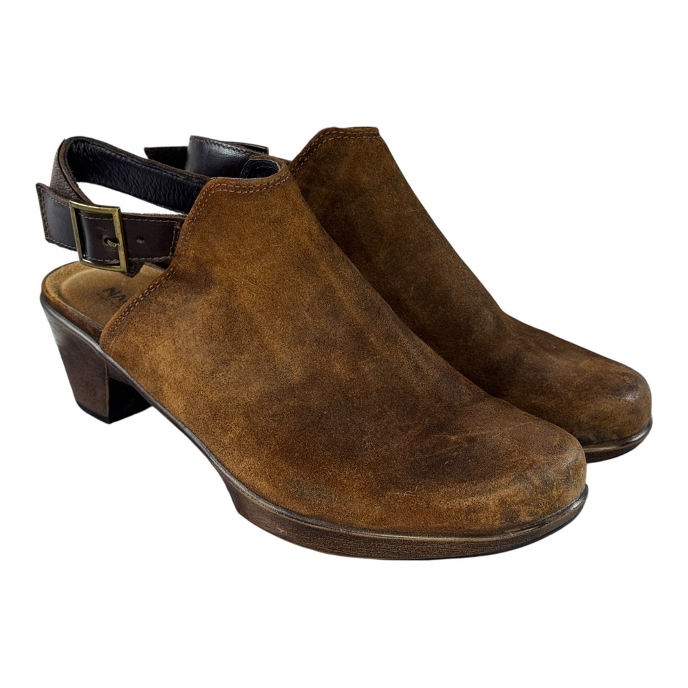 Naot Mules Womens 41 US 10 Upgrade Suede Slingback Comfort Buckle Shoes Brown